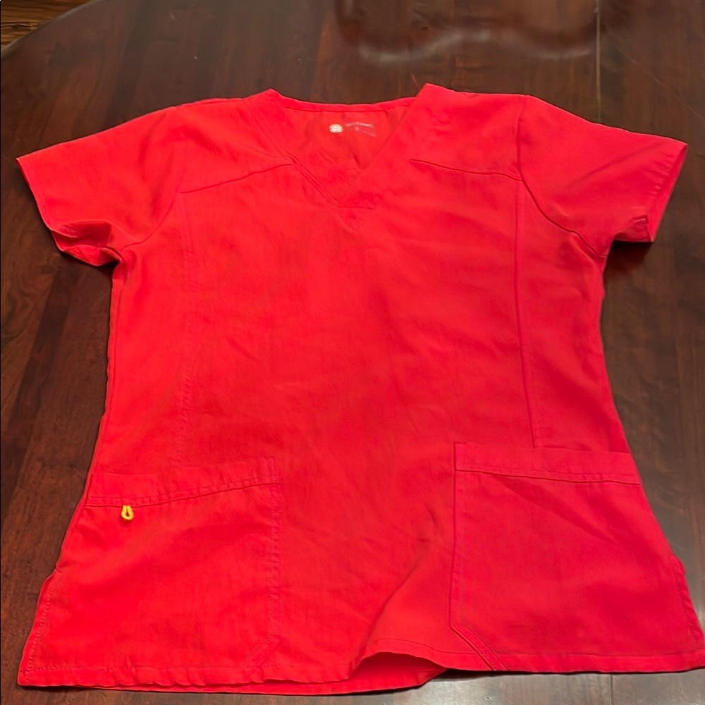 Red V-Neck Scrub Top
